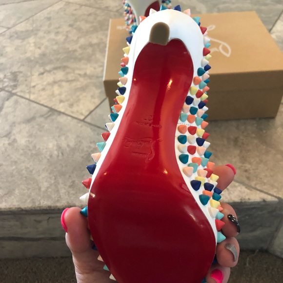 Louboutin size 37 multi colored spiked heels - Picture 6 of 6
